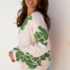 Green Bold Flower Pattern Wide Sleeve Baggy Sweater