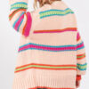 Multicolour Open Front Striped Pattern Knit Oversize Cardigan