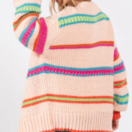 Multicolour Open Front Striped Pattern Knit Oversize Cardigan