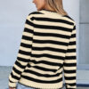 White Stripe Chic Golden Button Cardigan Sweater