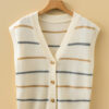 Multicolour Striped Print Button V Neck Sweater Vest