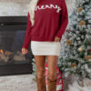 Racing Red Merry Colorful Dot Detail Christmas Drop Shoulder Sweater