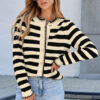 White Stripe Chic Golden Button Cardigan Sweater