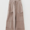Smoke Gray Mineral Wash Exposed Seam Drawstring Elastic Waistband Wide Leg Cargo Pants