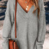 Dark Brown Loose Eyelet V Neck Drop Shoulder Sweater