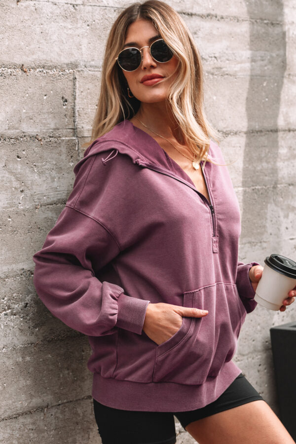 Ashleigh Blue Half Zip Kangaroo Pocket Mineral Wash Baggy Hoodie