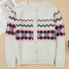 Pink Stripe Geometric Button Up Sweater Cardigan