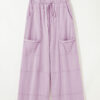 Pink Mineral Wash Exposed Seam Drawstring Elastic Waistband Wide Leg Cargo Pants