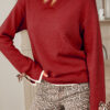 Racing Red Leopard Bow Decor Split Cuff Contrast Trim Sweater
