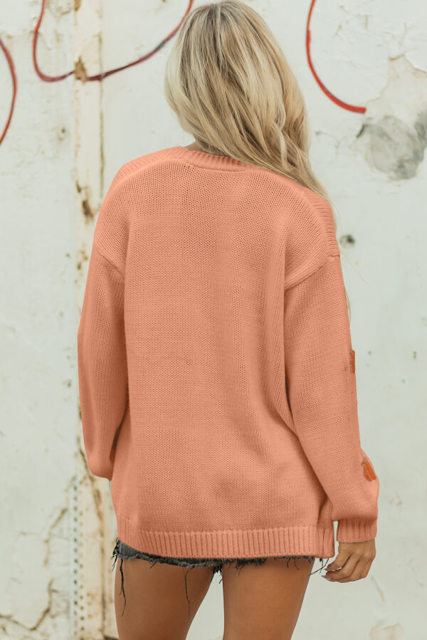 White Pumpkin Print Open Front Drop Shoulder Midi Cardigan