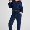 Navy Blue Ribbed Knit Cropped Hoodie and Drawstring Joggers Set