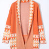 Brown Aztec Print Open Front Knitted Cardigan