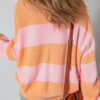 Orange Stripe Colorblock Half Zip Oversize Sweater