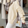 Beige Plaid Patchwork Side Slit Sweatshirt