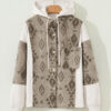 Gray Western Aztec Print Color Block Patchwork Drawstring Hooded Shacket