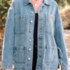 Beau Blue Multi Patched Pockets Side Tie up Boyfriend Style Denim Jacket
