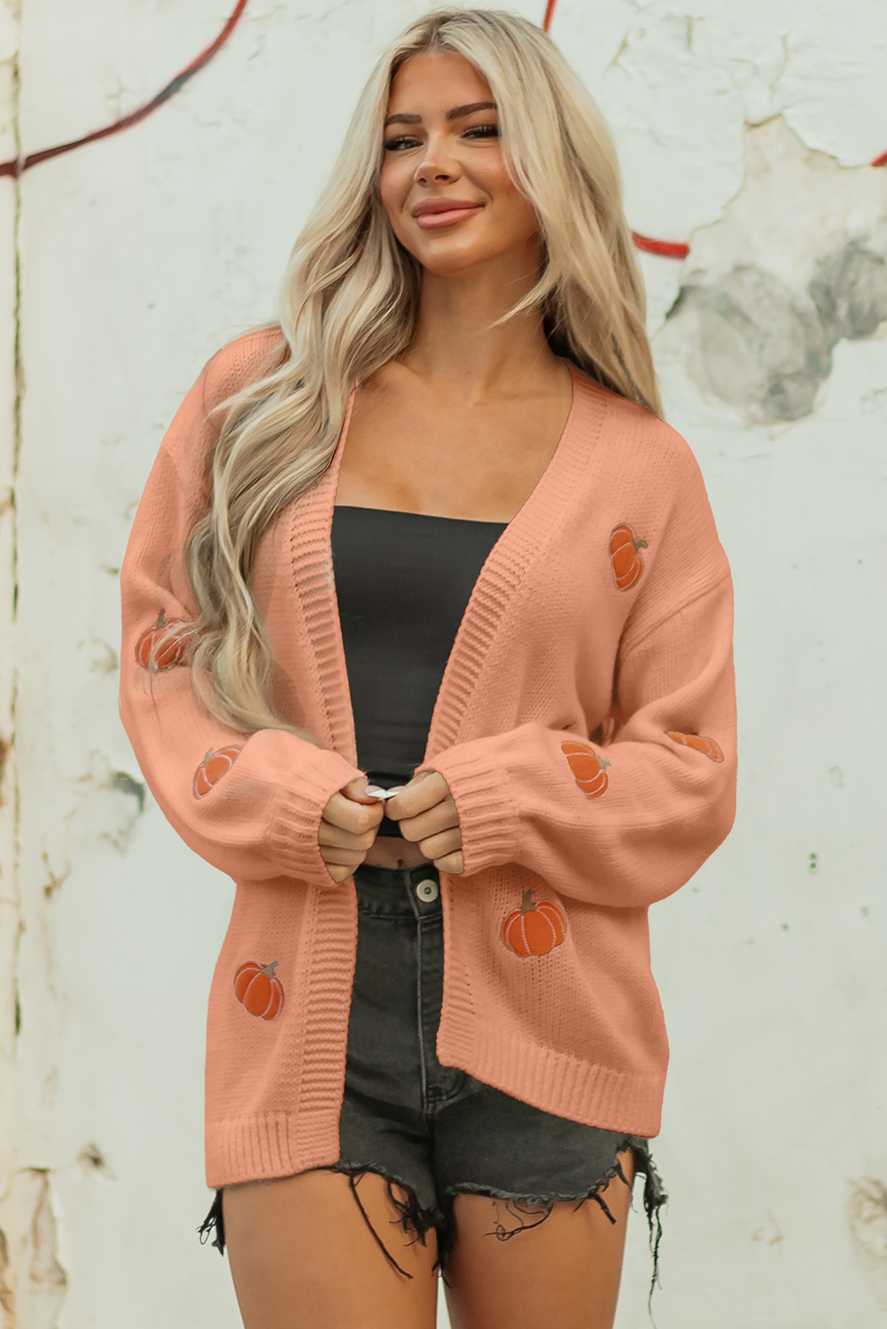 White Pumpkin Print Open Front Drop Shoulder Midi Cardigan - Image 7