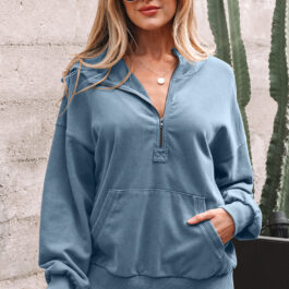 Ashleigh Blue Half Zip Kangaroo Pocket Mineral Wash Baggy Hoodie