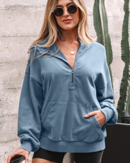 Ashleigh Blue Half Zip Kangaroo Pocket Mineral Wash Baggy Hoodie