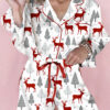 White Christmas Fashion Print Velvet Trim Bow Knot Pajama 2pcs Short Set