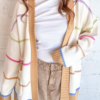 White Color Block Striped Open Front Cardigan With Pocket