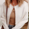 White Pearl Embellished Open Front Elegant Cardigan