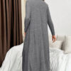 Dark Grey 3pcs V Neck T Shirt Ribbon Knot Pants Open Duster 3pcs Lounge Set