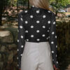 Black Vintage Polka Dot Print Mesh Long Sleeve Bodysuit