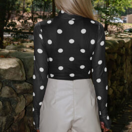 Black Vintage Polka Dot Print Mesh Long Sleeve Bodysuit