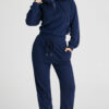 Navy Blue Ribbed Knit Cropped Hoodie and Drawstring Joggers Set