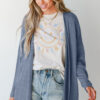 Ashleigh Blue Solid Color Rib Knit Open Front Tunic Cardigan