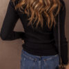 Black Ribbed Knit Collared Slim Fit Sweater Cardigan