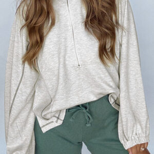 Light Grey Half Zip Stand Neck Seam Detail Long Sleeve Top