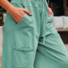 Mint Green Mineral Wash Exposed Seam Drawstring Elastic Waistband Wide Leg Cargo Pants