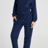 Navy Blue Ribbed Knit Cropped Hoodie and Drawstring Joggers Set