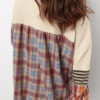 Beige Waffle Stripe Plaid Patchwork Henley Knit Top