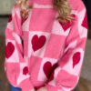 Pink Love Heart Checkered Valentine Crew Neck Sweater