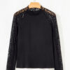 Black Leopard Mesh Patchwork Knit Long Sleeve Top