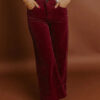 Burgundy Corduroy Solid Color High Waist Wide Leg Pants