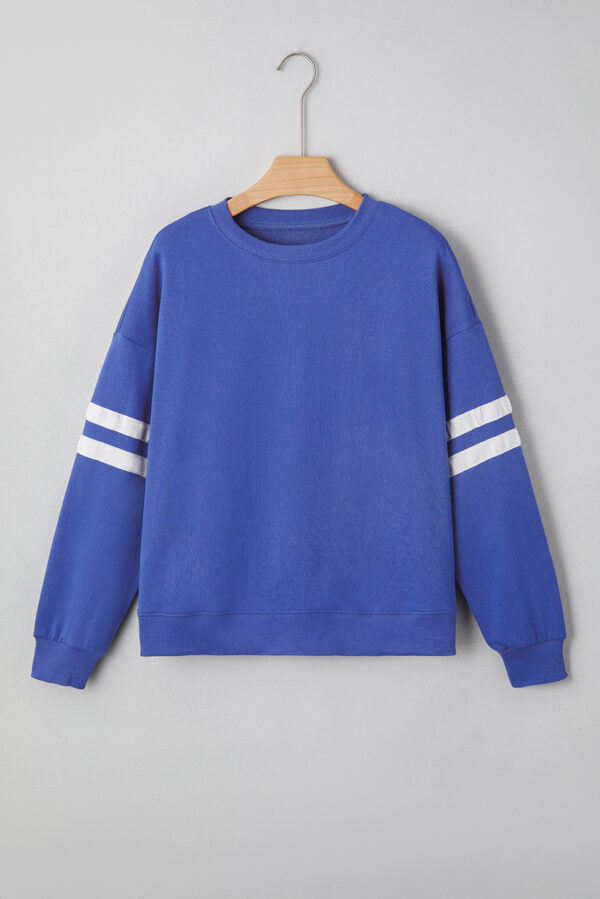 Navy Blue Varsity Striped Detail Drop Shoulder Oversized Sweatshirt