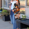 Orange Western Tribal Aztec Print Cardigan