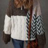 Brown Color Block Patchwork Knotted Back Loose Fit Sweater