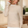 Jet Stream Lace Trim Patchwork Buttoned Cuffs Loose Sweater