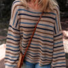 Multicolour Striped Knitted Drop Shoulder Round Neck Sweater