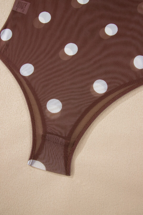 Black Vintage Polka Dot Print Mesh Long Sleeve Bodysuit