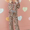 Dearlove Khaki Leopard Print Colorblock Striped Edge Shirt and Pants Pajama Set