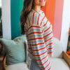 Khaki Stripe Drop Shoulder Cropped Long Sleeve Fall Sweater