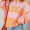 Orange Stripe Colorblock Half Zip Oversize Sweater