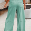 Mint Green Mineral Wash Exposed Seam Drawstring Elastic Waistband Wide Leg Cargo Pants