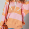 Orange Stripe Colorblock Half Zip Oversize Sweater